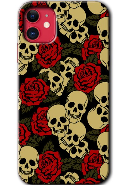 iPhone 11 Kılıf Hd Desen Baskılı Arka Kapak + Esnek Nano Cam - Kurukafa Aşk