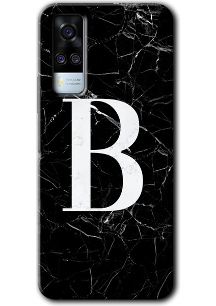 Vivo Y53S Kılıf Hd Desen Baskılı Arka Kapak - Siyah Mermer Desenli B Harfi