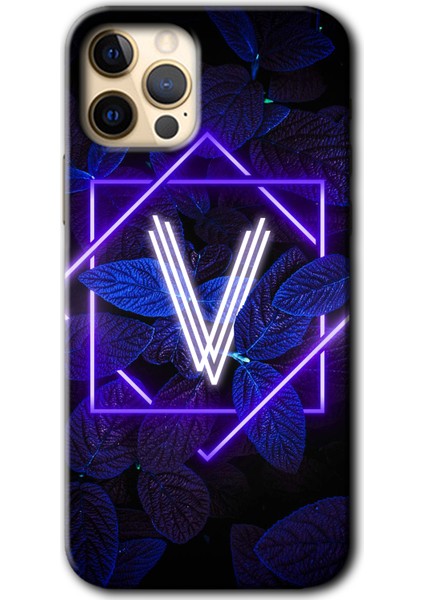 iPhone 11 Pro Kılıf Hd Desen Baskılı Arka Kapak - Dark Neon Yaprak V Harfi