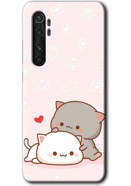 Xiaomi Mi Note 10 Lite Kılıf Hd Desen Baskılı Arka Kapak + Esnek Nano Cam - Kedi Aşkı