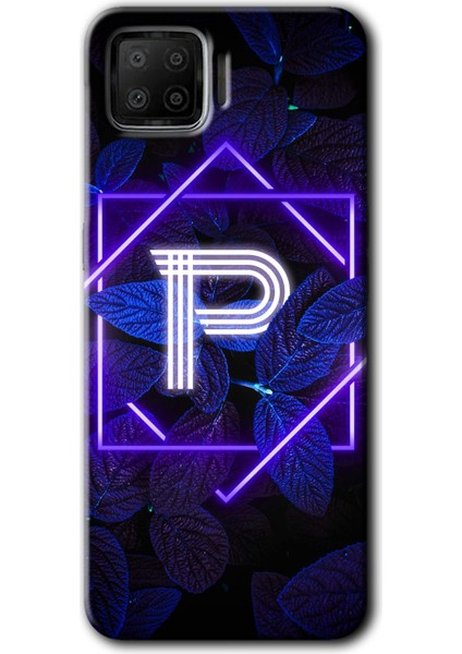 Oppo A73 Kılıf Hd Desen Baskılı Arka Kapak - Dark Neon Yaprak P Harfi