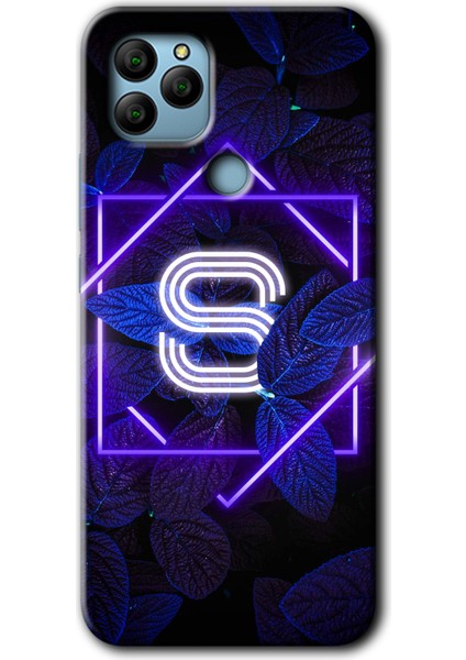 General Mobile Gm 21 Kılıf Hd Desen Baskılı Arka Kapak - Dark Neon Yaprak S Harfi