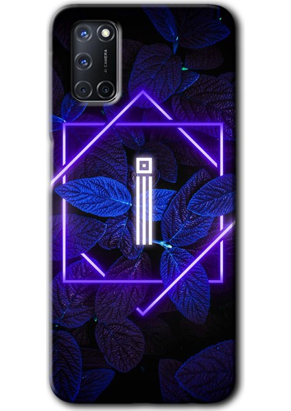 Oppo A72 Kılıf Hd Desen Baskılı Arka Kapak - Dark Neon Yaprak I Harfi