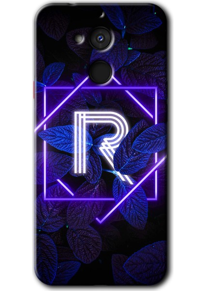 General Mobile Gm 8 Kılıf Hd Desen Baskılı Arka Kapak - Dark Neon Yaprak R Harfi