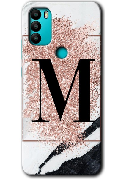 General Mobile Gm 21 Plus Kılıf Hd Desen Baskılı Arka Kapak - Pembe Mermer Desenli M Harfi