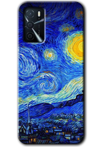 Oppo A16 Kılıf Hd Desen Baskılı Arka Kapak + Kırılmaz Cam - Starry Night