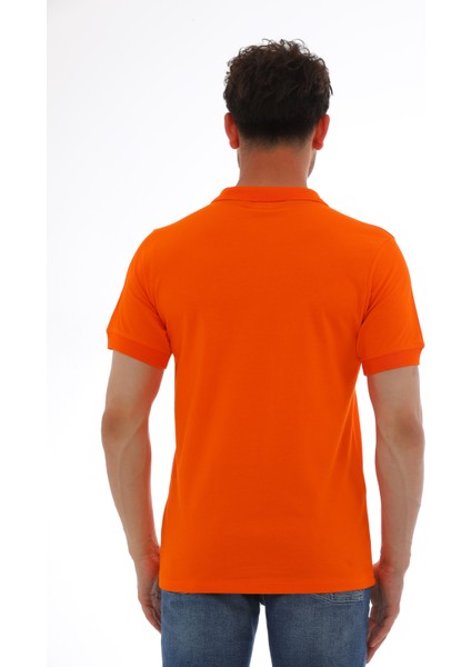 Erkek Oranj Pamuklu Likralı Kısa Kollu Ön Düğmeli Nakışlı Polo Yaka T-Shirt fırsatları