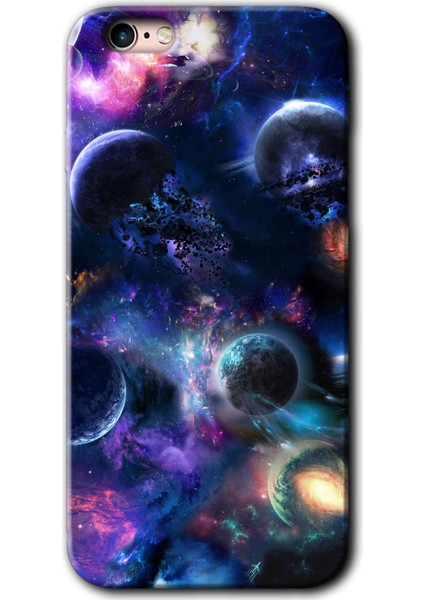Apple iPhone 6s Kılıf Hd Desen Baskılı Arka Kapak + Kırılmaz Cam - Gezegen Karışımı