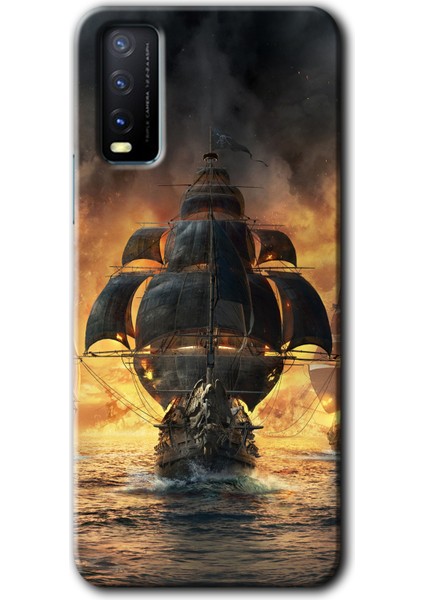 Vivo Y11S Kılıf Hd Desen Baskılı Arka Kapak + Kırılmaz Cam - Siyah Inci