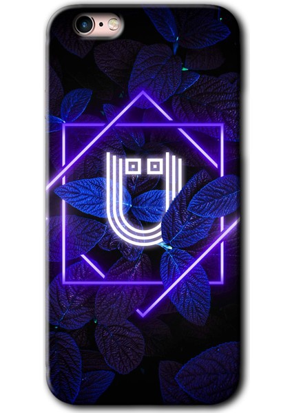 iPhone 6s Kılıf Hd Desen Baskılı Arka Kapak + Kırılmaz Cam - Dark Neon Yaprak Ü Harfi