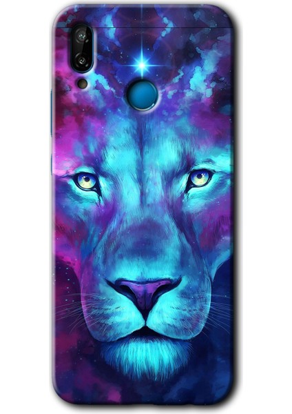 Huawei P20 Lite Kılıf Hd Desen Baskılı Arka Kapak + Kırılmaz Cam - Neon Lion