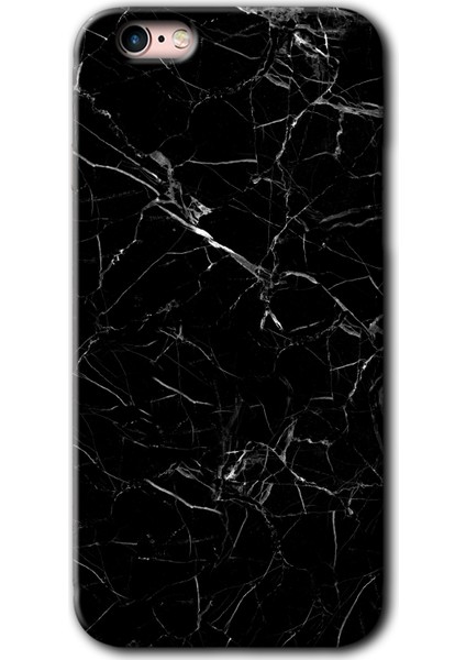 Apple iPhone 6s Kılıf Hd Desen Baskılı Arka Kapak + Esnek Nano Cam - Siyah Mermer