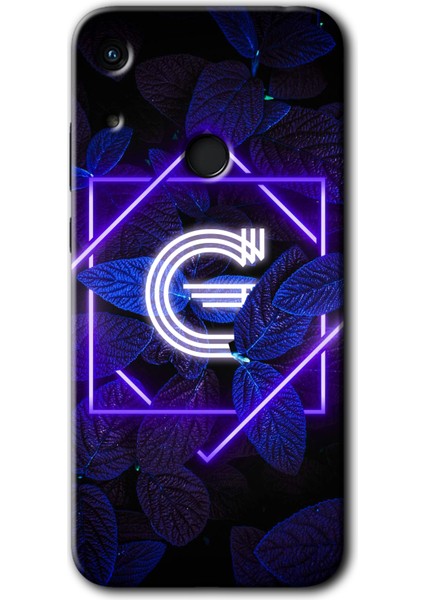 Huawei Y6S 2019 Kılıf Hd Desen Baskılı Arka Kapak - Dark Neon Yaprak G Harfi