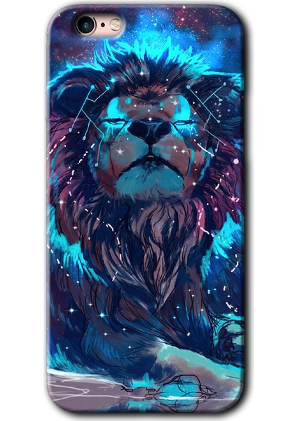 Apple iPhone 6s Plus Kılıf Hd Desen Baskılı Arka Kapak + Esnek Nano Cam - Neon Aslan