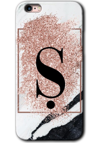 Apple iPhone 6s Kılıf Hd Desen Baskılı Arka Kapak - Pembe Mermer Desenli Ş Harfi