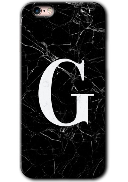 Apple iPhone 6s Kılıf Hd Desen Baskılı Arka Kapak + Kırılmaz Cam - Siyah Mermer Desenli G Harfi