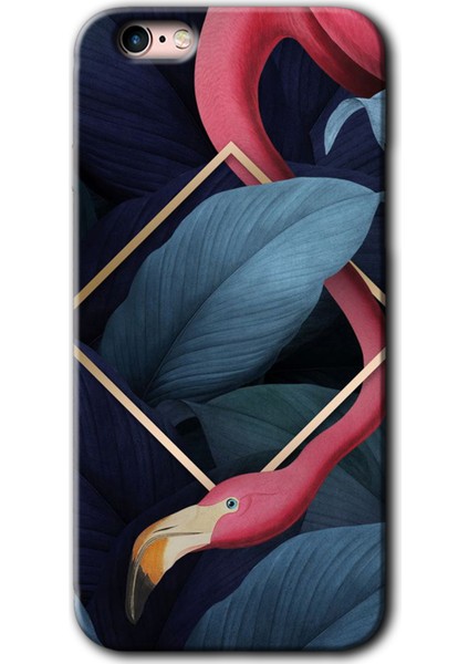 Apple iPhone 6s Plus Kılıf Hd Desen Baskılı Arka Kapak + Kırılmaz Cam - Flamingo Yaprak