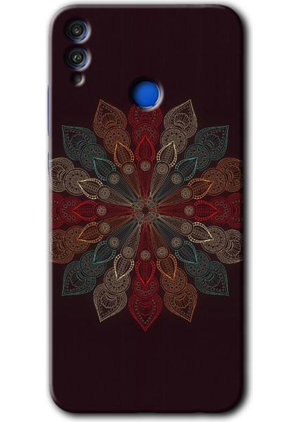 Honor 8x Kılıf Hd Desen Baskılı Arka Kapak + Esnek Nano Cam - Mandala Flower Wal