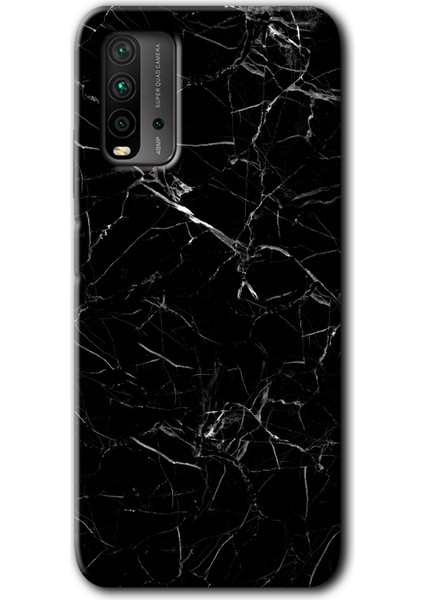 Redmi 9t Kılıf Hd Desen Baskılı Arka Kapak + Kırılmaz Cam - Siyah Mermer