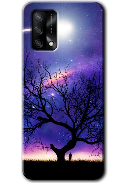 Oppo A54 Kılıf Hd Desen Baskılı Arka Kapak + Esnek Nano Cam - Uzay Silüet