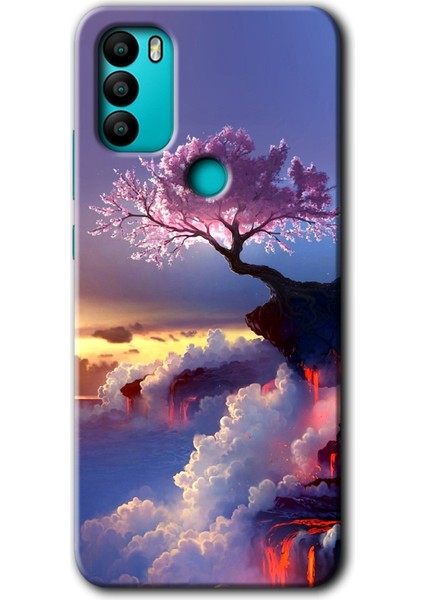 General Mobile Gm 21 Plus Kılıf Hd Desen Baskılı Arka Kapak + Esnek Nano Cam - Wash Red Wall