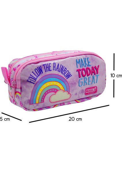 Soft Rainbow Pembe 2 Gözlü Kalemlik Çantası (MU-6757)