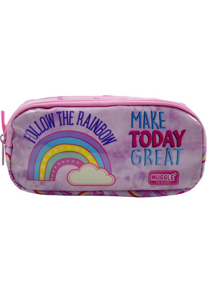 Soft Rainbow Pembe 2 Gözlü Kalemlik Çantası (MU-6757)