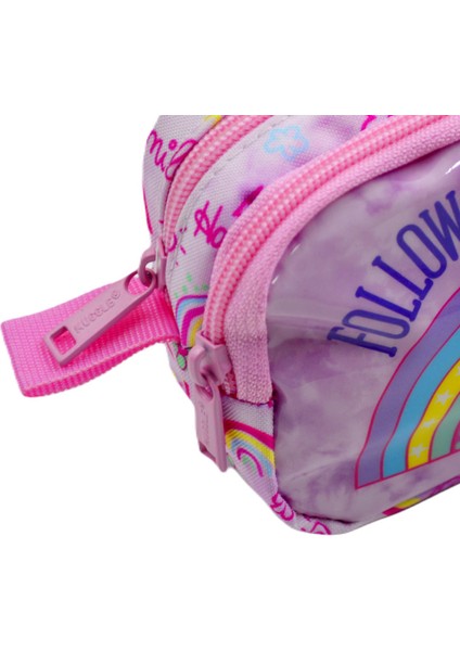 Soft Rainbow Pembe 2 Gözlü Kalemlik Çantası (MU-6757)