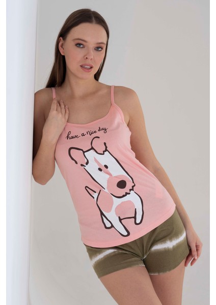 Pamuklu Kadın Ip Askılı Şortlu Pijama Takım