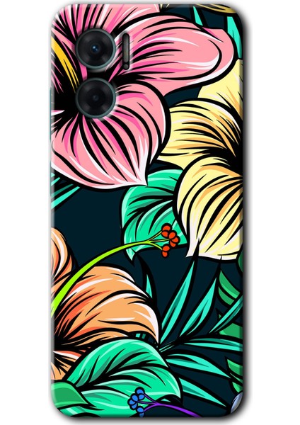 Xiaomi Redmi Note 11E Kılıf Hd Desen Baskılı Arka Kapak + Esnek Nano Cam - Çizim Çiçekler