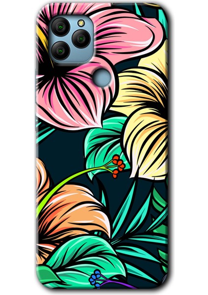 General Mobile Gm 21 Kılıf Hd Desen Baskılı Arka Kapak + Esnek Nano Cam - Çizim Çiçekler