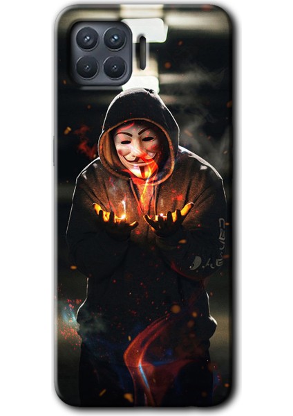 Oppo Reno 4 Lite Kılıf Hd Desen Baskılı Arka Kapak + Kırılmaz Cam - V For Fire