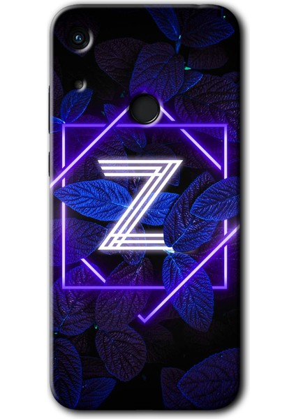 Huawei Y6S 2019 Kılıf Hd Desen Baskılı Arka Kapak + Esnek Nano Cam - Dark Neon Yaprak Z Harfi