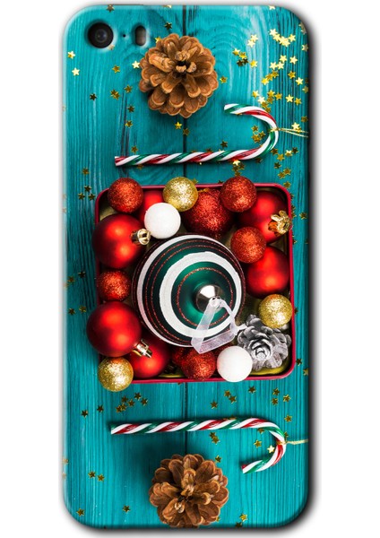 iPhone 5s Kılıf Hd Desen Baskılı Arka Kapak + Kırılmaz Cam - Christmas