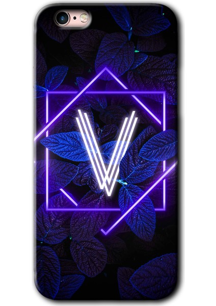 iPhone 6s Kılıf Hd Desen Baskılı Arka Kapak + Kırılmaz Cam - Dark Neon Yaprak V Harfi