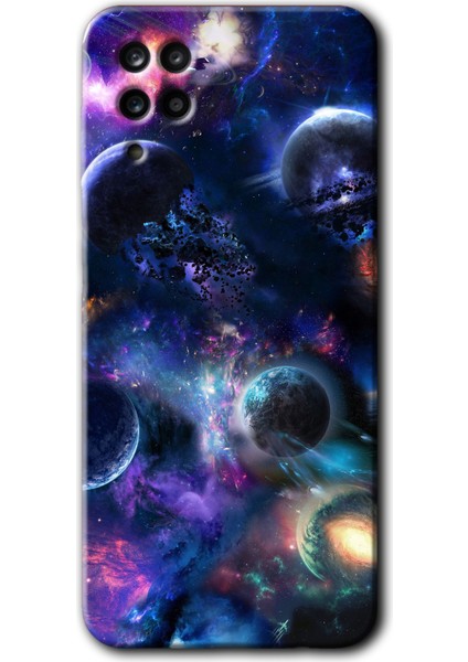 Galaxy M12 Kılıf Hd Desen Baskılı Arka Kapak + Kırılmaz Cam - Gezegen Karışımı