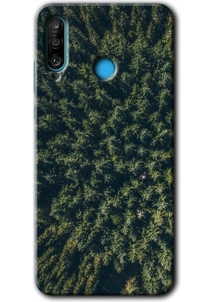Huawei P30 Lite Kılıf Hd Desen Baskılı Arka Kapak + Kırılmaz Cam - Çam Ağacı Ormanı