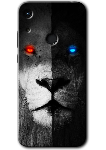 Huawei Y6S 2019 Kılıf Hd Desen Baskılı Arka Kapak + Kırılmaz Cam - Fire And Ice Lion