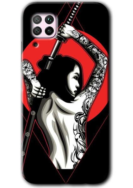 Huawei P40 Lite Kılıf Hd Desen Baskılı Arka Kapak + Kırılmaz Cam - Samurai Girl