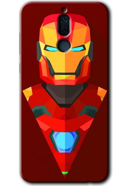 Huawei Mate 10 Lite Kılıf Hd Desen Baskılı Arka Kapak + Kırılmaz Cam - Iron Man Çizim