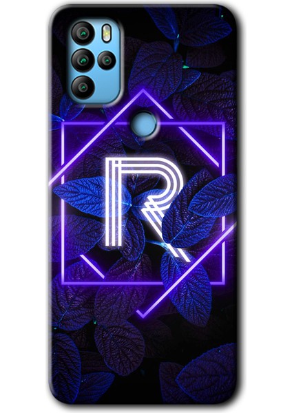 General Mobile Gm 21 Pro Kılıf Hd Desen Baskılı Arka Kapak + Kırılmaz Cam - Dark Neon Yaprak R Harfi
