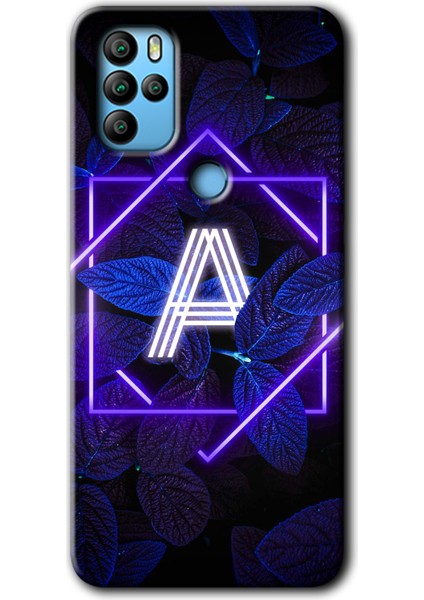 Omix X500 Kılıf Hd Desen Baskılı Arka Kapak + Kırılmaz Cam - Dark Neon Yaprak A Harfi