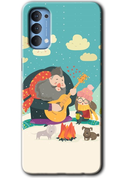 Oppo Reno 4 Kılıf Hd Desen Baskılı Arka Kapak - Kış Pikniği