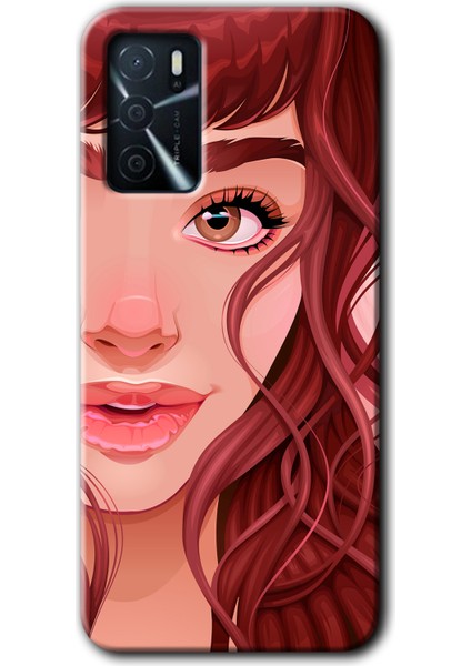 Oppo A16 Kılıf Hd Desen Baskılı Arka Kapak + Kırılmaz Cam - Kızıl Kız