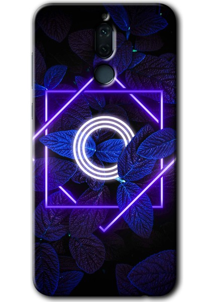 Huawei Mate 10 Lite Kılıf Hd Desen Baskılı Arka Kapak - Dark Neon Yaprak O Harfi