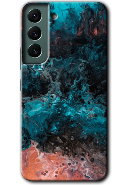 Galaxy S22 Kılıf Hd Desen Baskılı Arka Kapak + Kırılmaz Cam - Liquid Colorfull