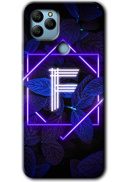 General Mobile Gm 22 Kılıf Hd Desen Baskılı Arka Kapak - Dark Neon Yaprak F Harfi