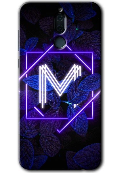 Huawei Mate 10 Lite Kılıf Hd Desen Baskılı Arka Kapak - Dark Neon Yaprak M Harfi