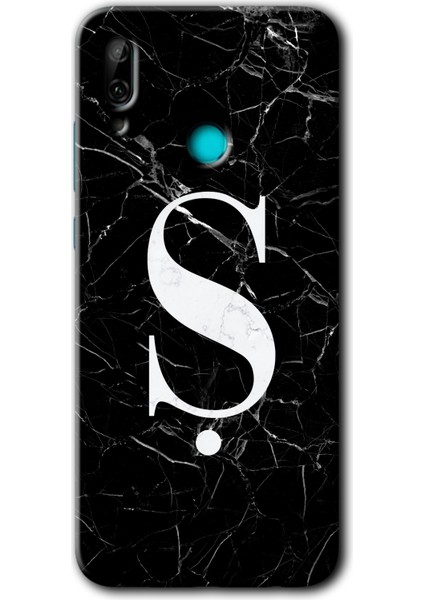 Huawei P Smart 2019 Kılıf Hd Desen Baskılı Arka Kapak - Siyah Mermer Desenli Ş Harfi