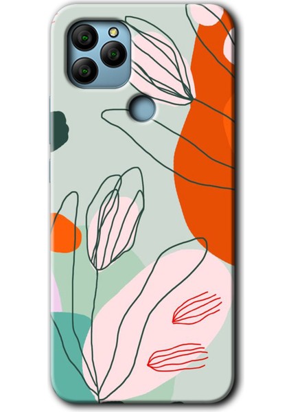 General Mobile Gm 21 Kılıf Hd Desen Baskılı Arka Kapak + Kırılmaz Cam - Vektör Çiçekler